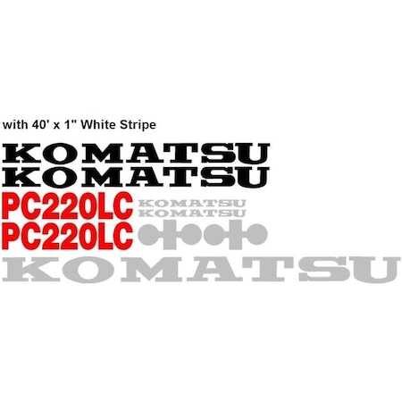 Aftermarket Decal Set for Komatsu PC 220LC Excavator with 40' x 1" White Stripe KMPC220WHTDECALSET